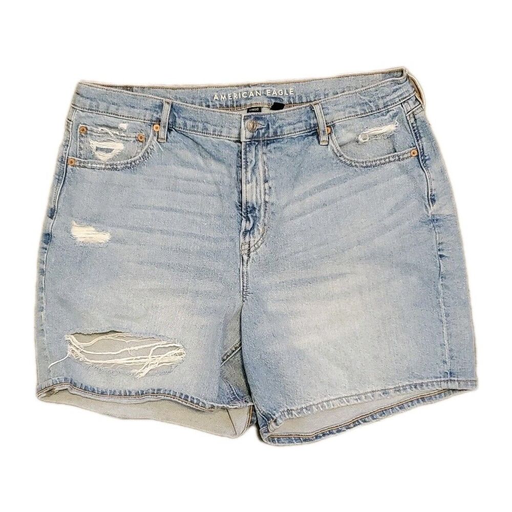 American Eagle Shorts Womens 16 Blue Denim Relaxed Strigid High Rise Distressed